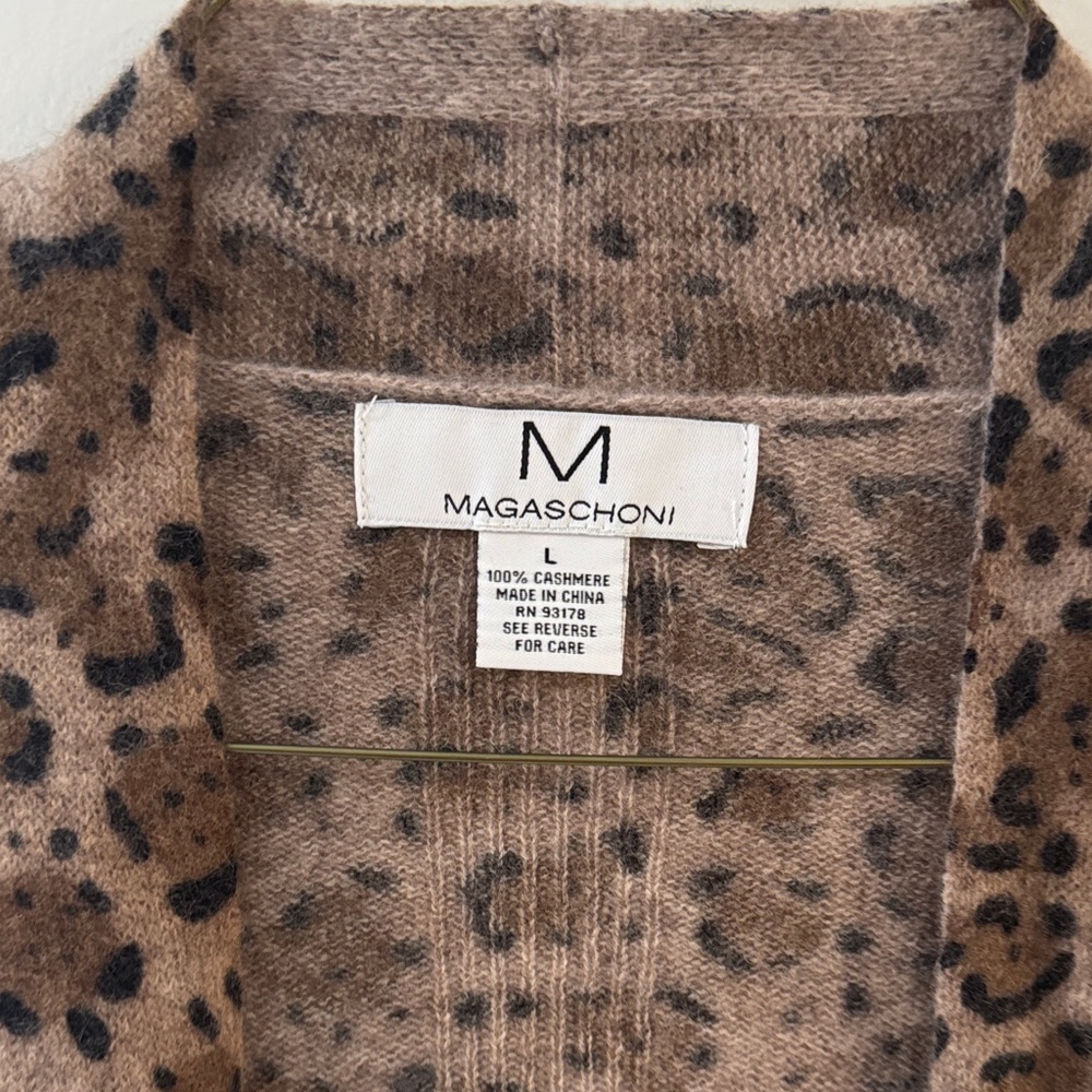Magaschoni Taupe & Black Leopard Cashmere Cardigan - Picture 2 of 4